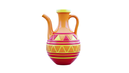 Stylized Orange and Red Ceramic Jug with Geometric Patterns