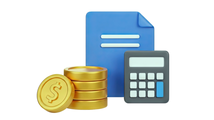 Finance and Accounting Icons: Coins, Calculator, and Document