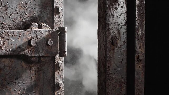 Old Rusty Door Opening to Reveal a Dark and Mysterious Scene.