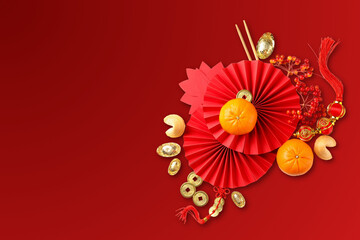Obraz premium Celebration of Chinese New Year with vibrant red and gold items