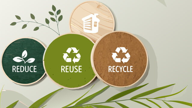 Eco friendly recycling symbols with reduce reuse recycle icons