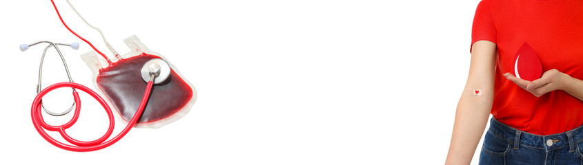 Blood donation with stethoscope and donor's arm, isolated, PNG