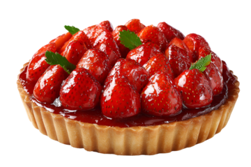 Fresh strawberry tart with glaze isolated on transparent background