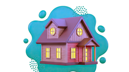 Cartoon House with Green Blob and Dots