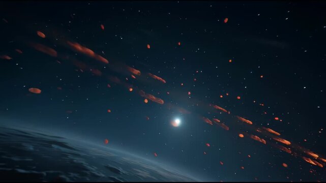 Cinematic Meteor Entering Atmosphere and Fragmenting into Fiery Debris
