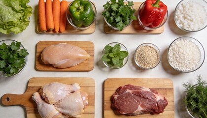 raw meat and vegetables