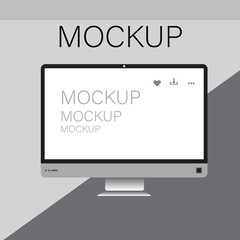 Modern computer monitors with blank white screens for displaying digital content and mockups