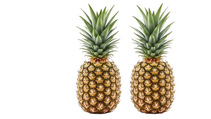 Obraz premium Two fresh pineapples standing upright isolated on transparent background