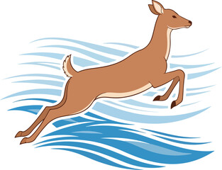 Leaping Deer Over Water