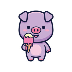 Obraz premium Cute Cartoon Pig Enjoying Ice Cream Illustration