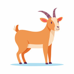 Cartoon goat illustration with horns standing on white background