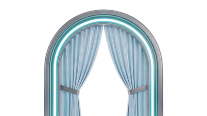 Arched Entrance with Glowing Neon and Blue Curtains