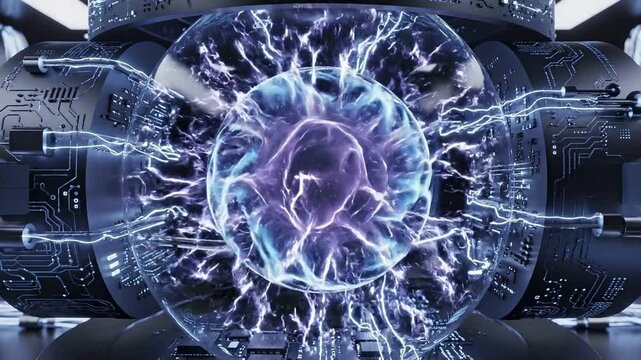 A futuristic 3d illustration of industrial machine gears and old clock elements featuring a glowing blue digital fractal pattern of motion and energy technology