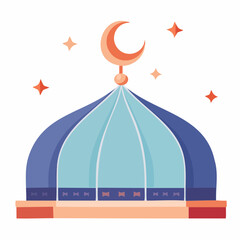 Islamic mosque dome illustration with crescent moon and stars vector design