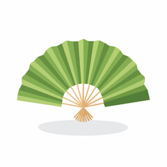 Green folding fan illustration against white background for design elements