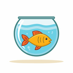 Cartoon fish in a glass bowl illustration isolated on white background
