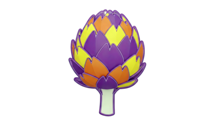 Stylized Artichoke with Purple, Orange, and Yellow Petals