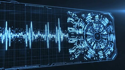 A digital medical monitor displays a blue heartbeat pulse on a computer screen illustrating health data science and financial market growth through an abstract EKG line chart - Powered by Adobe