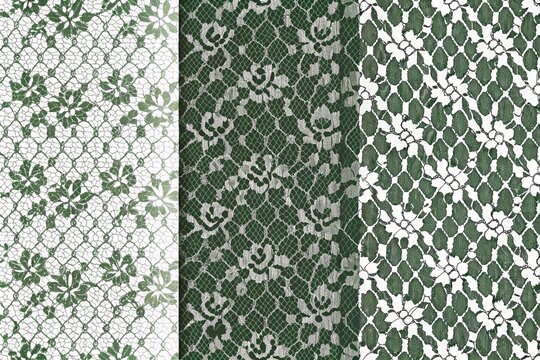 Green and white floral lace seamless patterns background