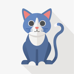 Cartoon cat illustration sitting with shadow isolated on white background