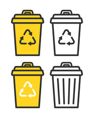 リサイクルマーク付きゴミ箱のイメージイラスト。Illustration of a trash can with a recycle symbol.