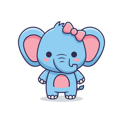 Fototapeta premium Adorable Cartoon Blue Elephant with Pink Bow