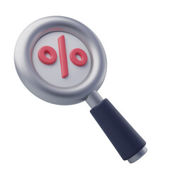 3D magnifying glass with red percent symbol