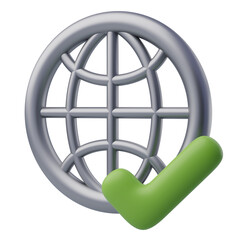 3D globe with green check mark icon for internet access