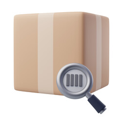 3D package tracking icon with magnifying glass