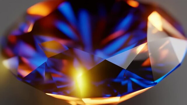 Close-up of a multifaceted gem, vibrant blue and orange hues