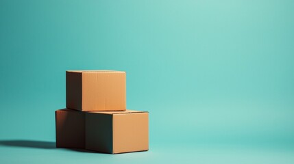 Obraz premium Boxes placed on a vibrant blue background ready for shipping or storage during a productive moment
