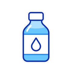 Fototapeta premium Flat blue bottle icon with a water drop label.