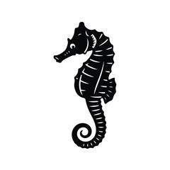 Fototapeta premium Black Silhouette of a Seahorse on White Background