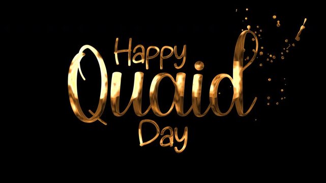 Gold text happy quaid day with golden sparkle effects suitable for pakistani independence day social media posts, greeting cards, and banners.