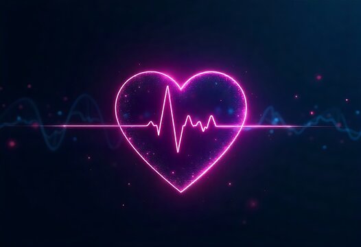 Symbolic human heart illustration with ECG waveform and AI data patterns on dark tech background, representing futuristic AI-powered heart disease diagnosis and modern digital healthcare innovation. - Powered by Adobe