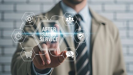 Businessman interacting with after sales service icons on digital interface