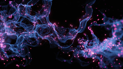 Abstract smoky swirls and particles on a dark background. The glowing smoke creates an artistic display