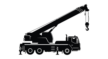 a black silhouette of a truck crane with hook silhouette high quality professional © nhpvect02