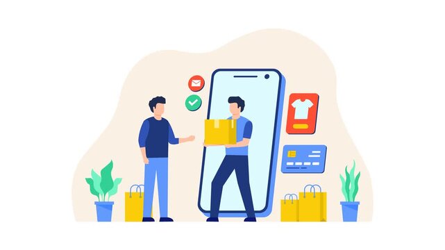 Online shopping mobile app delivery service animation