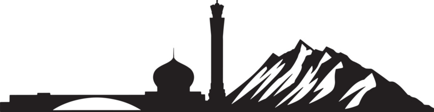 Middle eastern city skyline vector silhouette landmark minaret dome bridge mountain landscape