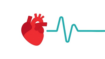Minimalist medical illustration of a realistic human heart with ECG waveform and subtle AI data patterns, representing AI-powered heart disease diagnosis and modern healthcare technology.