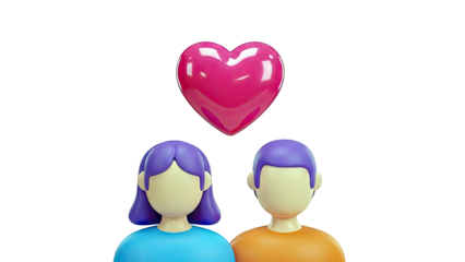 3D Render of Two Figures with Pink Heart Above