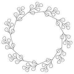 Obraz premium Hand drawn Wild Flowers Line Art Botanical Wreath. Vector Greeting Card Circle Frame