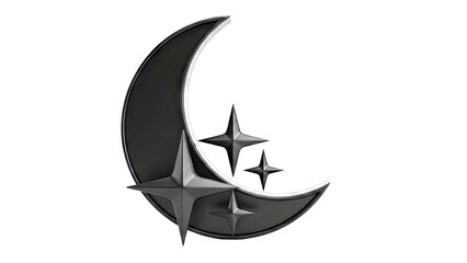 Fototapeta premium Black Crescent Moon and Stars Icon