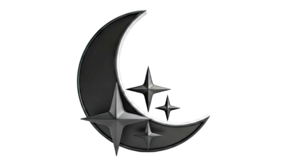 Black Crescent Moon and Stars Icon