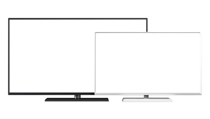 Black and white monitors with blank screens, isolated on transparent background