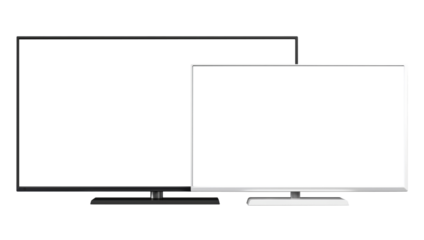 Black and white monitors with blank screens, isolated on transparent background