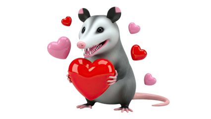 Opossum with Hearts