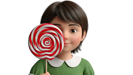 3D Animated Child Holding a Swirl Lollipop