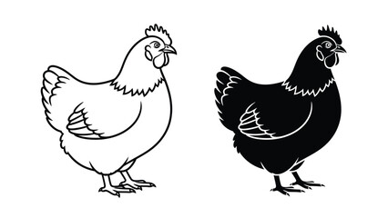 Fototapeta premium Stylized chicken and hen silhouettes in contrasting black and white graphics